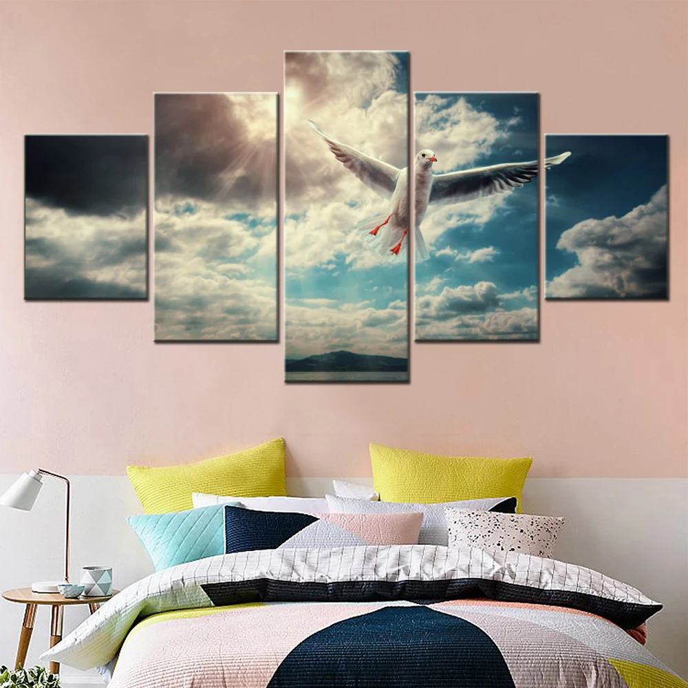 Animals Canvas Wall Art for Home Decoration Picture Seagull Sunlight Wallpaper Modern Poster Painting Living Room Mural 5 PCs