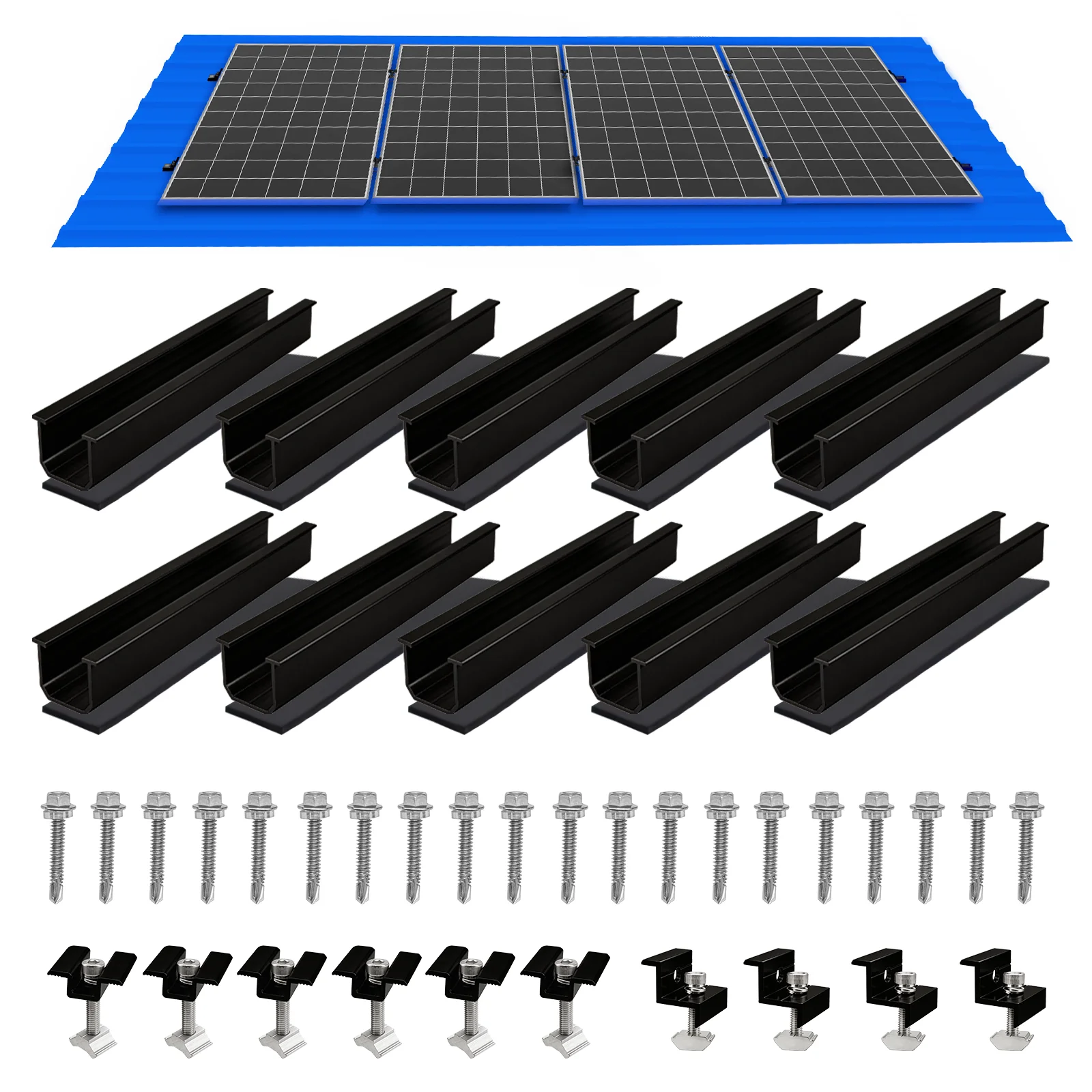 10/6pcs Solar Panel Mounting Brackets Mid and End Clamps and Rails Kit for Roofing Solar Panels of Multiple Sized,Mounting Clamp