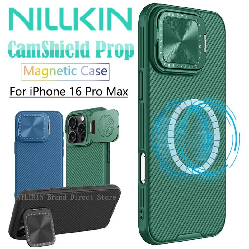 Nillkin Magsafe Back Cover for iPhone 16 Pro Max, Magnetic Case With Kickstand, CamShield Prop, Lens Holder,  Anti-Fingerprint