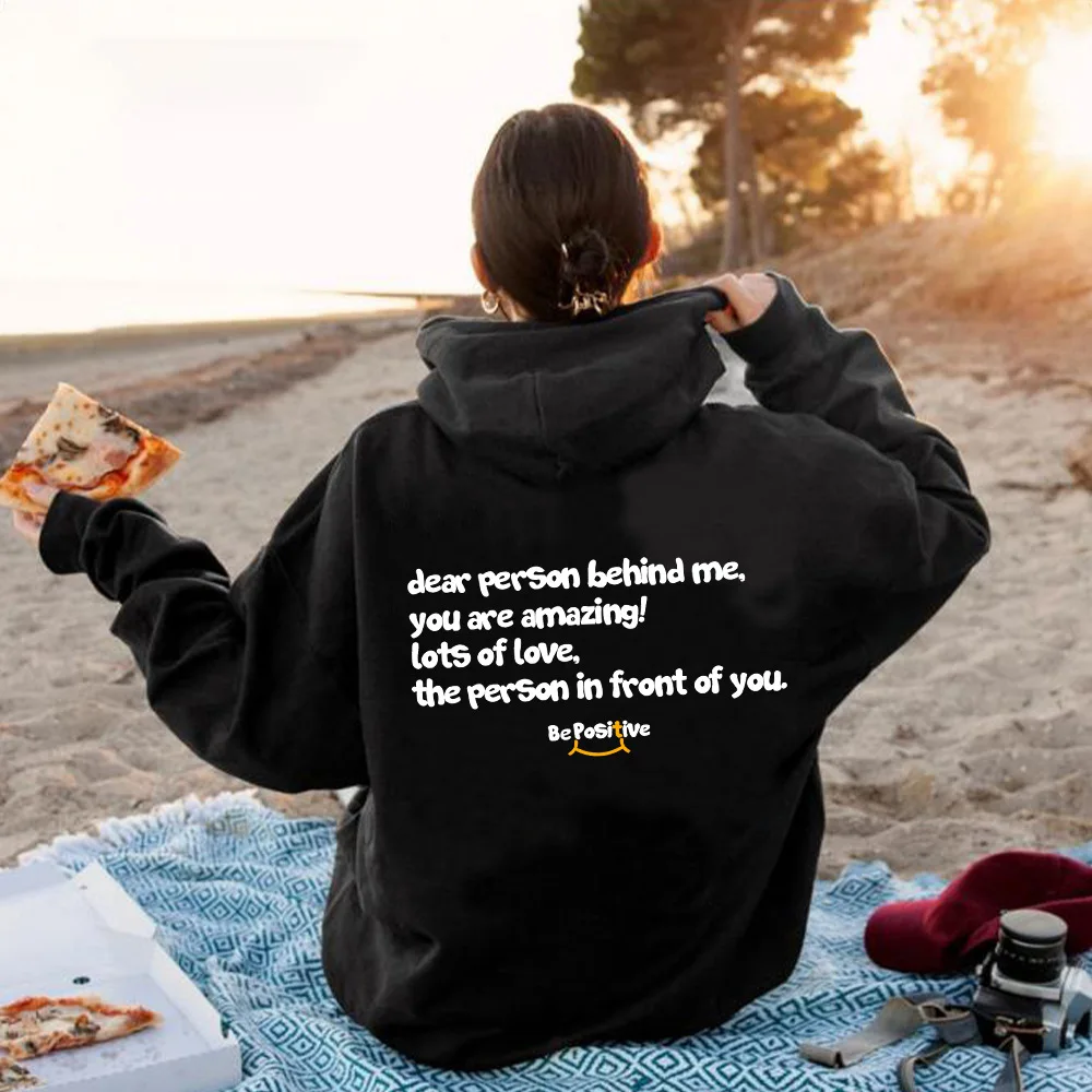 

Women's fleece hoodie with lettering slogan print kangaroo pocket drawstring print hoodie Oversize