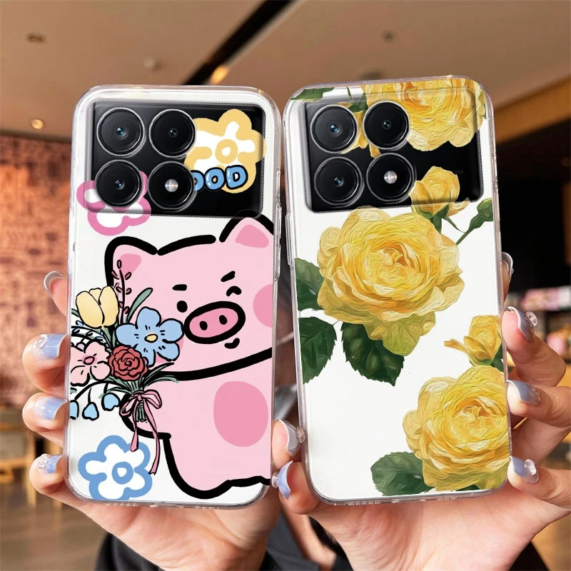 사랑 검은 뱀 귀여운 동물 꽃 전화 케이스, 샤오미 포코 X6 F6 X4 X5 M3 M4 M6 프로 5G F5 F3 M3 M6 M4 프로 4G 실리콘 커버