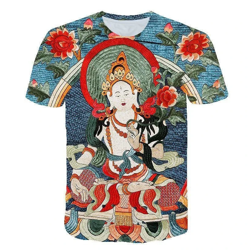 Camiseta informal con estampado de Buda Shakyamuni para hombre, camisetas de manga corta con cuello redondo y estampado 3D de Harajuku, nueva tendencia