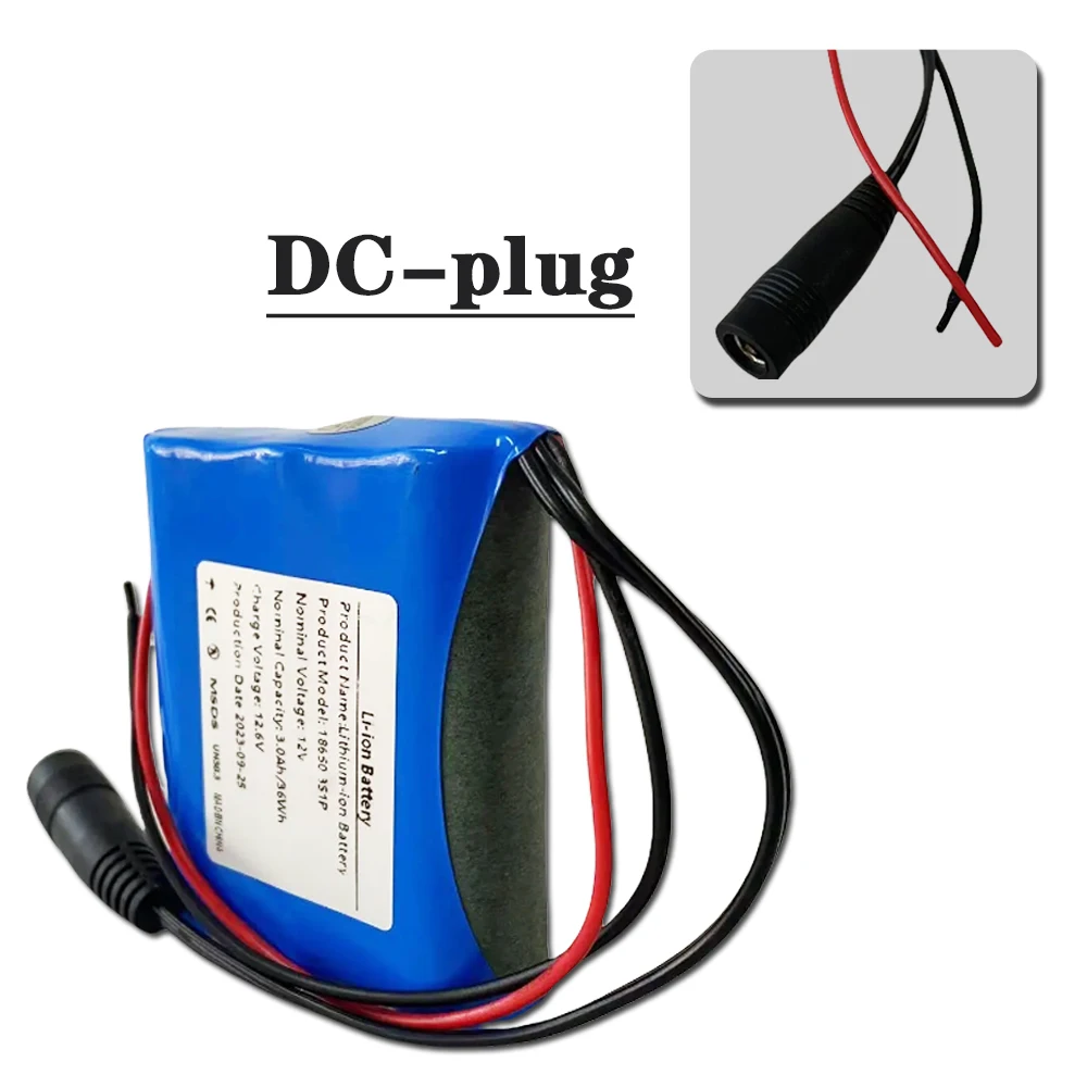 

18650 Lithium ion Battery Pack 3S1P 12V 3000mAh Rechargeable Suitable for CCTV Camera Cam Monitor Battery + charger