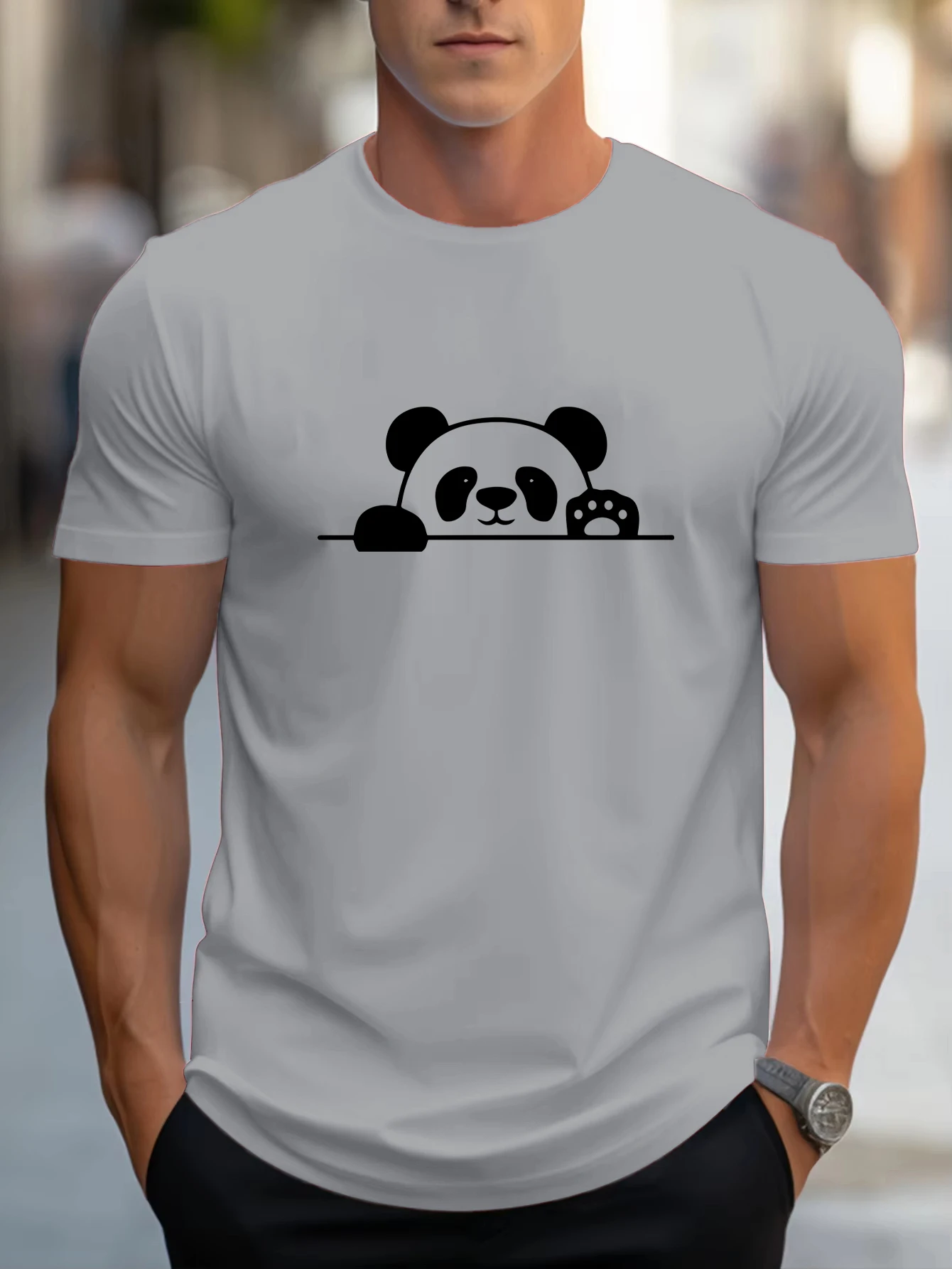 

Panda Say Hello Cute Printing Tee Shirts O-Neck Summer Mens Streetwear Oversize Cotton Clothing Fashion Hip Hop T-Shirt