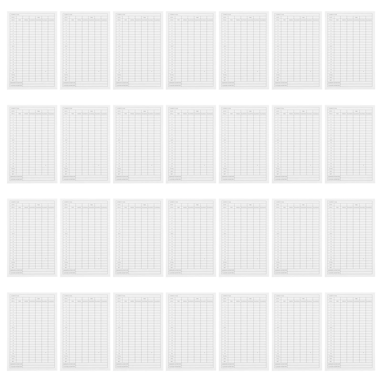 30Pcs Golf Scorecards Premium Coated Paper Smooth Writing Score Record Tool for Tournament Outdoor Game Tracking