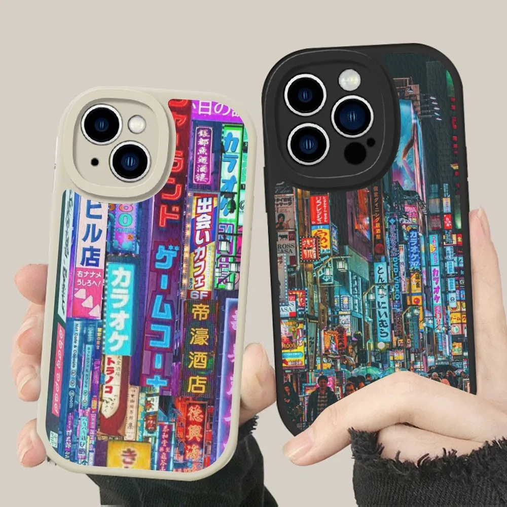 Japanese Aesthetic Tokyo Neon Lights City Street Phone Case Hard Leather For iPhone 14 13 12 Mini 11 14 Pro Max Xs X Xr 7 8 Plus