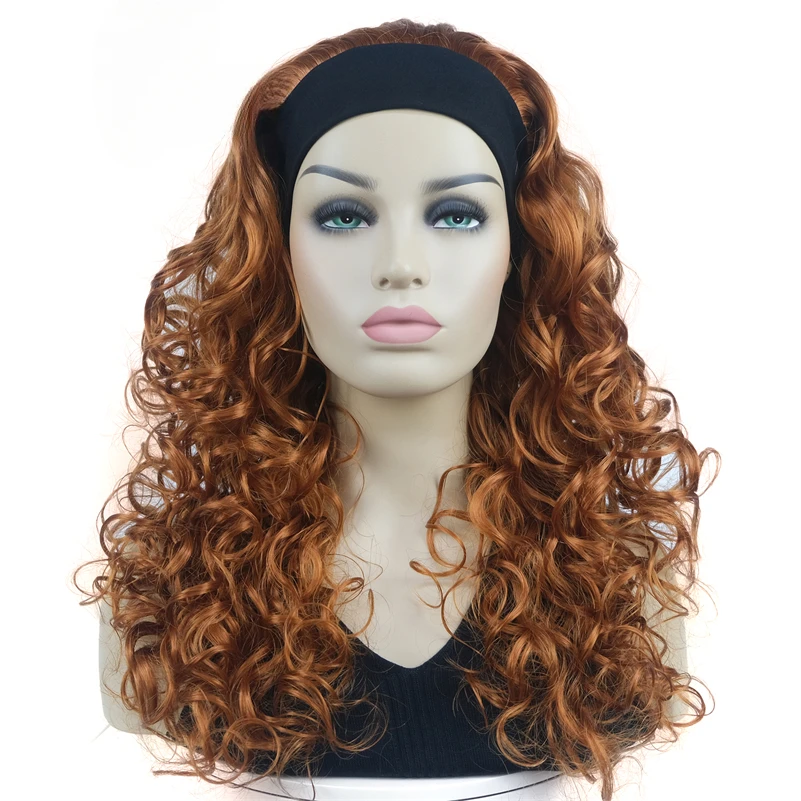 

Long 3/4 Half Wig With Orange Red Headband Women's Copper Red Color Long Curly Wavy Full Synthetic Wig for Women