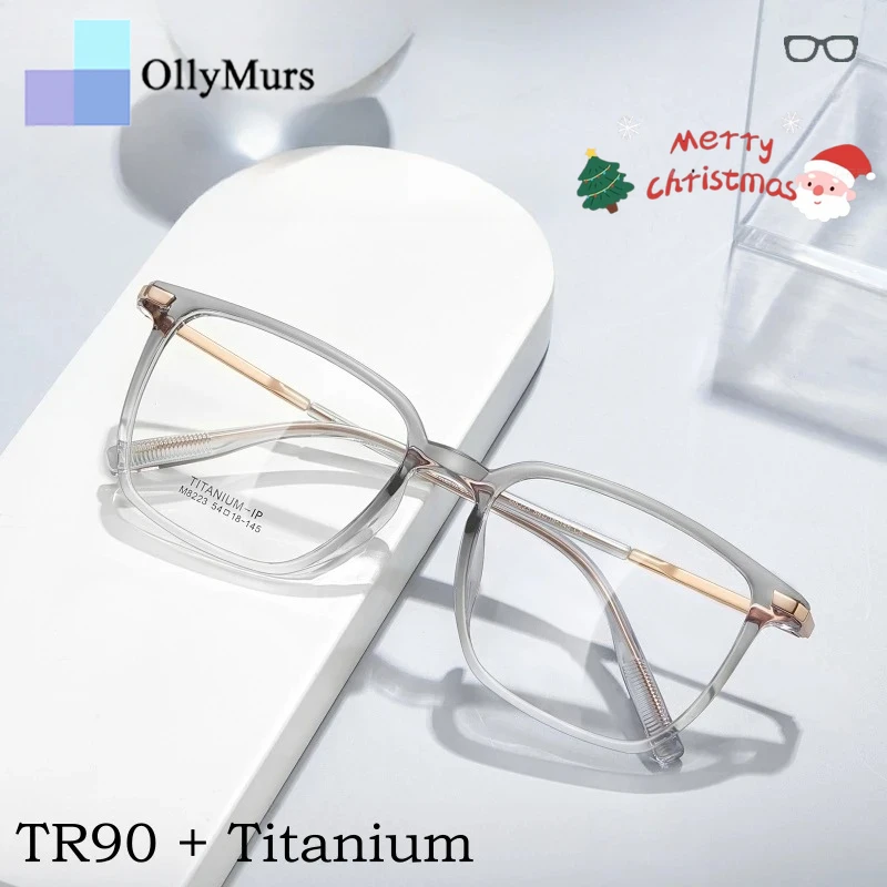 

OLLYMURS модные сверхлегкие квадратные оптические очки из чистого титана, оправа для мужчин, гибкая TR90, модные женские очки с большим лицом