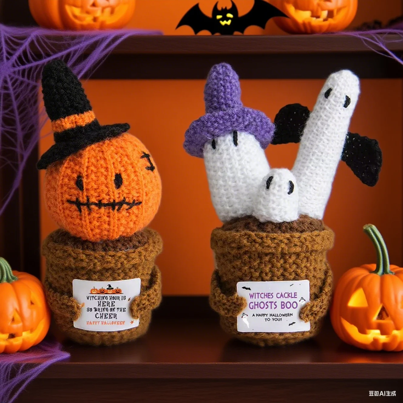 

Halloween Knitted Plant Ornaments Creative & Crochet Party Decorations! Crafts Festive Party Holiday DIY Decorations