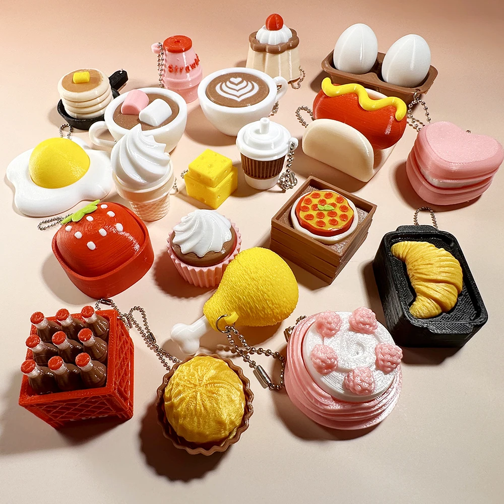 Portachiavi Antistress con Pulsante a Forma di Torta alla Fragola, Gelato, Pizza - Giocattoli Divertenti per Bambini e Adulti