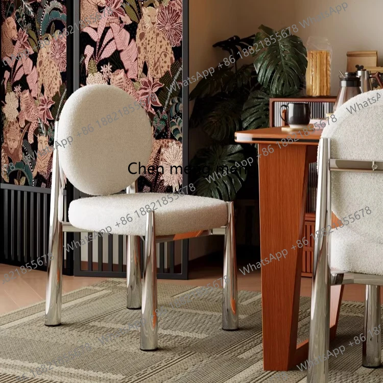 

French retro dining chair home light luxury high-end bedroom lamb wool cosmetic soft bag back chair