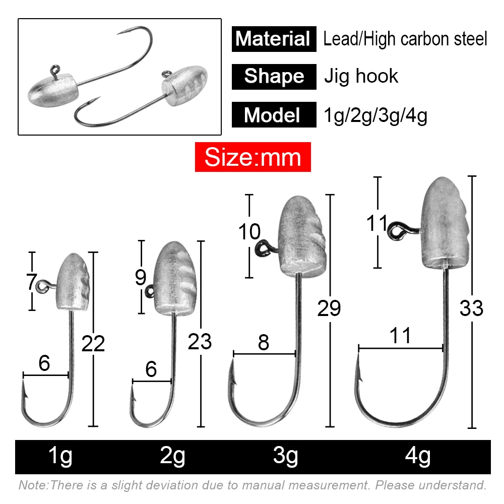 Rosewood 10pcs/Lot Jigs Head Hook 1g 2g 3g 4g Mini Round Ball Rockfish Weedless Fishhook For Soft Worm Fishing Accessories