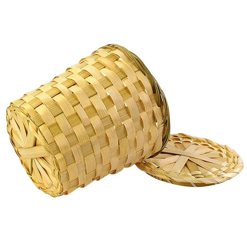 

Bamboo Tea Basket 18cm Top 15cm Bottom 17cm Height Woven Storage Trash Can Lid Kitchen Mini Waste Bin