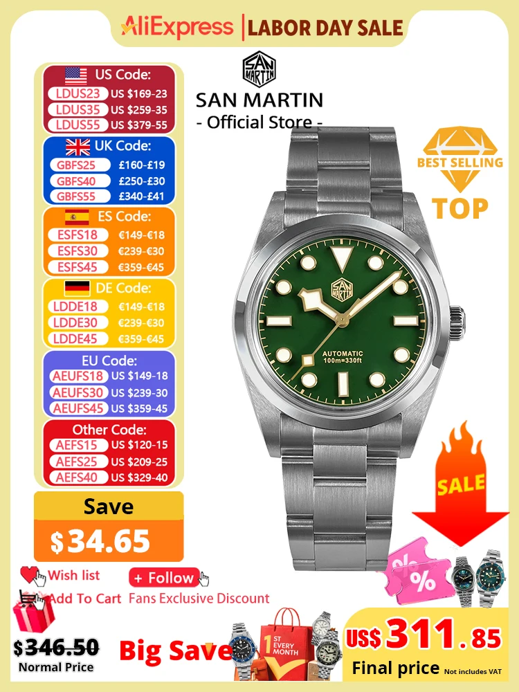 Rolex Watch Submariner - San Martin Vintage 36mm BB36 explorer