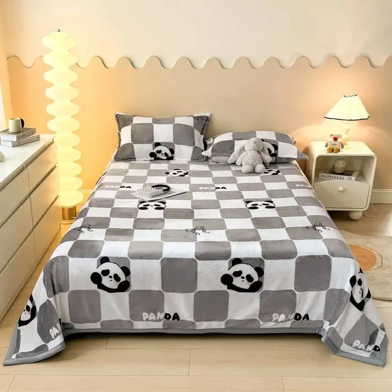 

Cartoon Panda Soft Flannel Multipurpose Warm Milk Veet Throw Blanket For Sofa Checkered Bed Bedspread With Pillowcases
