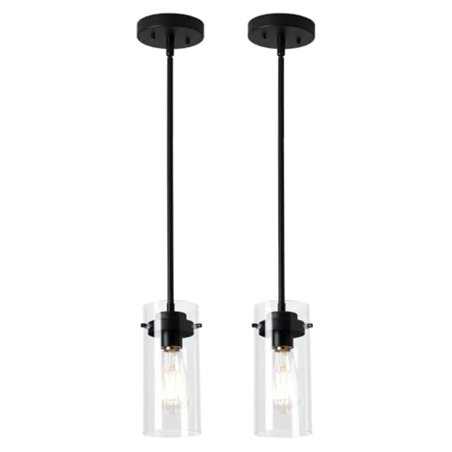 

Pendant Lights 2 Packs Hanging Lights Fixtures Clear Glass Shade Kitchen Lighting Matte Black Farmhouse Kitchen Dining Table Ce