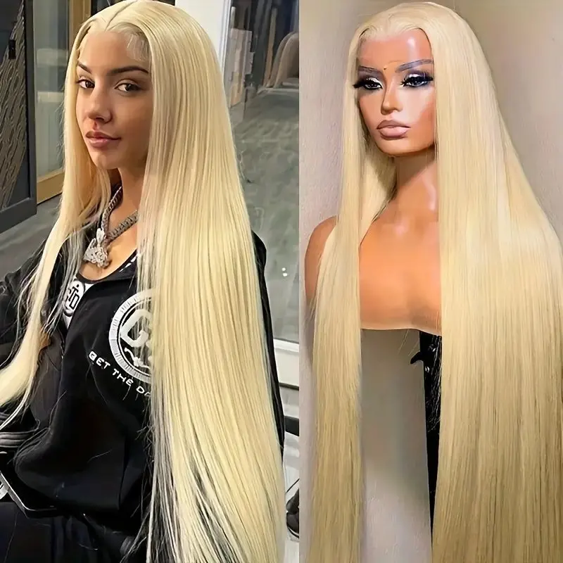 Rosabeauty 40Inches 13x6 Blonde 613 HD Glueless 13X4 Frontal Wig Preplucked 250% Straight Lace Front Human Hair Wigs For Women