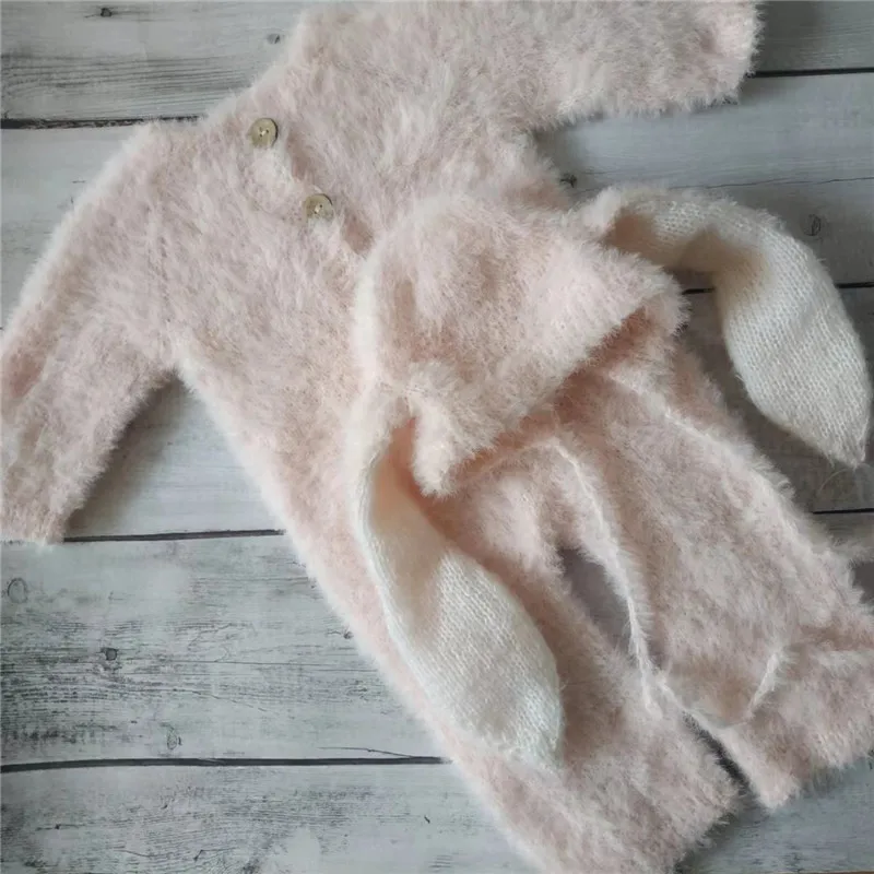 Newborn fuzzy bunny romper for baby photography props,pink rabbit for photo clothes