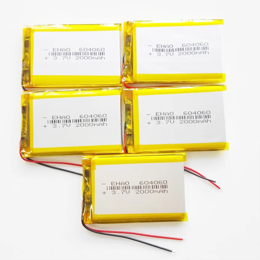 5 szt. 3,7 V 2000 mAh 604060   Akumulator litowo-polimerowy LiPo do Mp3 DVD PAD Kamera Głośnik Rejestrator GPS DV 6 * 40 * 60 mm