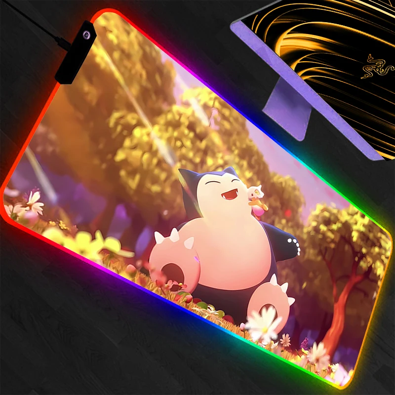 RGB Mouse Pad Pokemon Pikachu Lockedge Backlight Gaming Accessories Computer Gamer Keyboard LED Mouse Mat Desk Mousepad