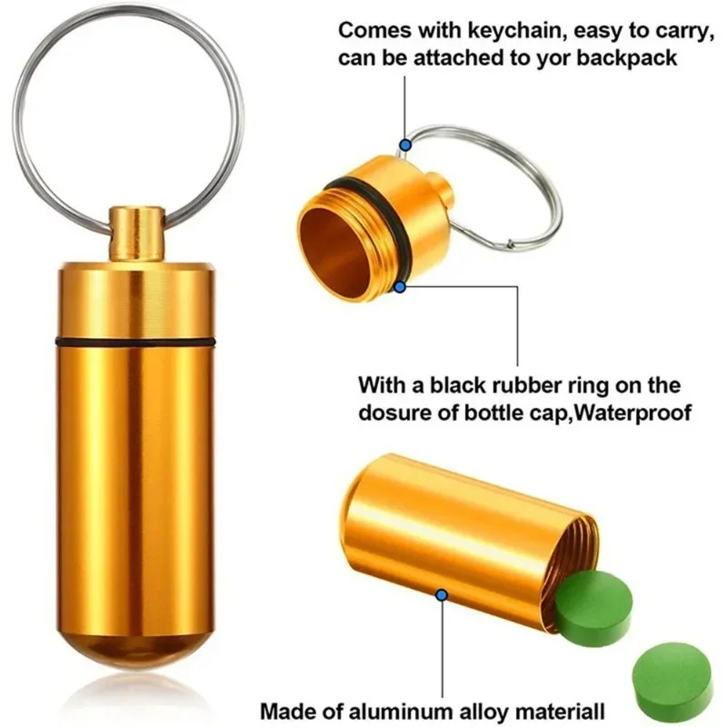 New Medicine Box Health Care Waterproof Aluminum Pill Box Case Bottle Cache Drug Holder for Traveling Camping Container Keychain