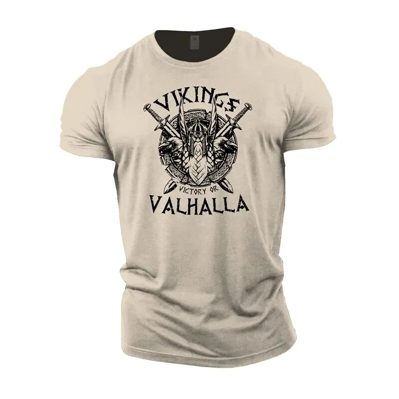 New Summer Men's T-shirt Cotton Fitness Sports T-shirt Vikings T-shirt Plus Size Men's Top Fashion Breathable Shirt for top