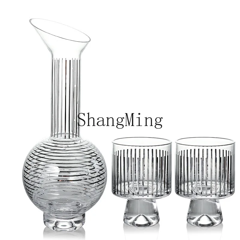 

DSA Modern Simple Oblique Gold Line Striped Crystal Glass Cold Kettle Decanter Set Living Room Dining Table Decoration Ornament