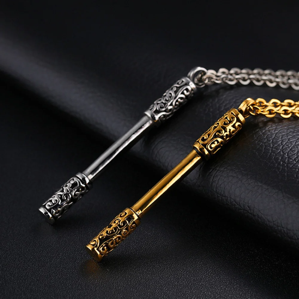 Anime Golden Silvery Cudgel Pendant Sun Wukong Csoplay Accessory Weapon Necklace Jewelry Gifts for Men Boys Game Fans