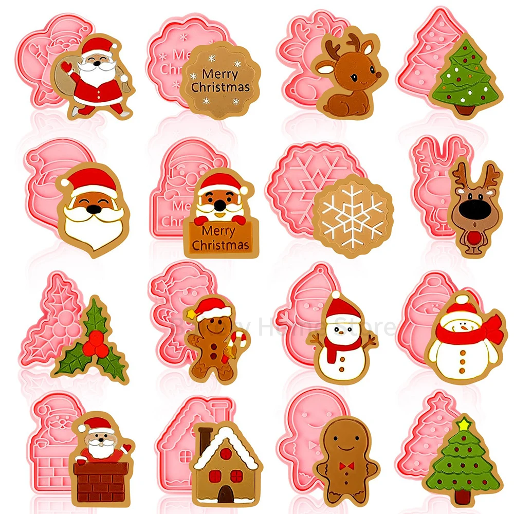 16Pcs 3D Christmas Cookie Cutter Set Christmas Plunger Cutters for Baking DIY Press Cookie Stamps Molds Xmas Decoration Tools