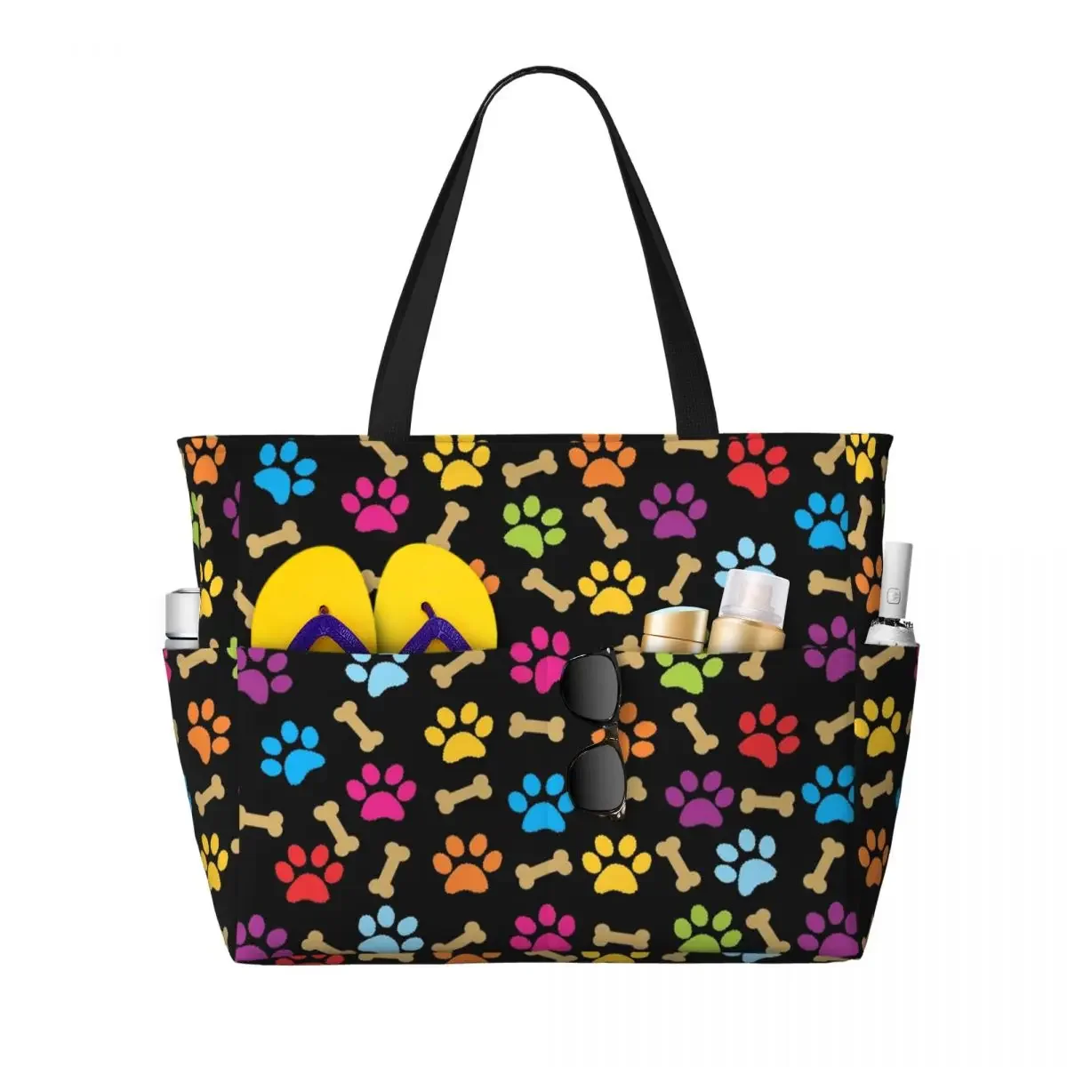 Custom Colorful Dog Paw Print Pattern Groceries Shopping Tote Bag Women Large Capacity Gym Beach Travel Bags