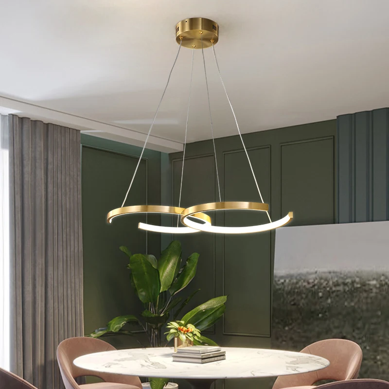 OUFULA Modern Brass Ring Chandelier Lamp LED 3 Colors Pendant Lights Decor For Home Dining Living Room