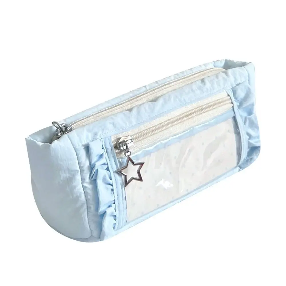 Transparent window Pencil Case Badge Display multi-functional Pen Bag Storage Large Capacity Stationery Storage Pouch DIY
