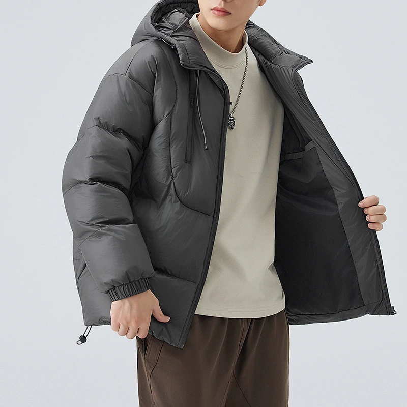 سترة رجالية قصيرة من القطن بلون سادة ملابس مبسطة بسحاب سترة شتوية جديدة فضفاضة بجوز الهند الأبيض سترة دافئة للشتاء #5