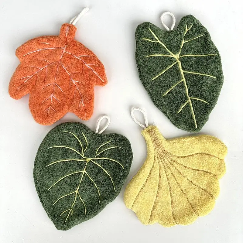1pc Soft Double-layer Leaf Style Hand Towel Thickened Absorbent Hanging Hand Cloth Speed Dry Handkerchief Rag - view 3