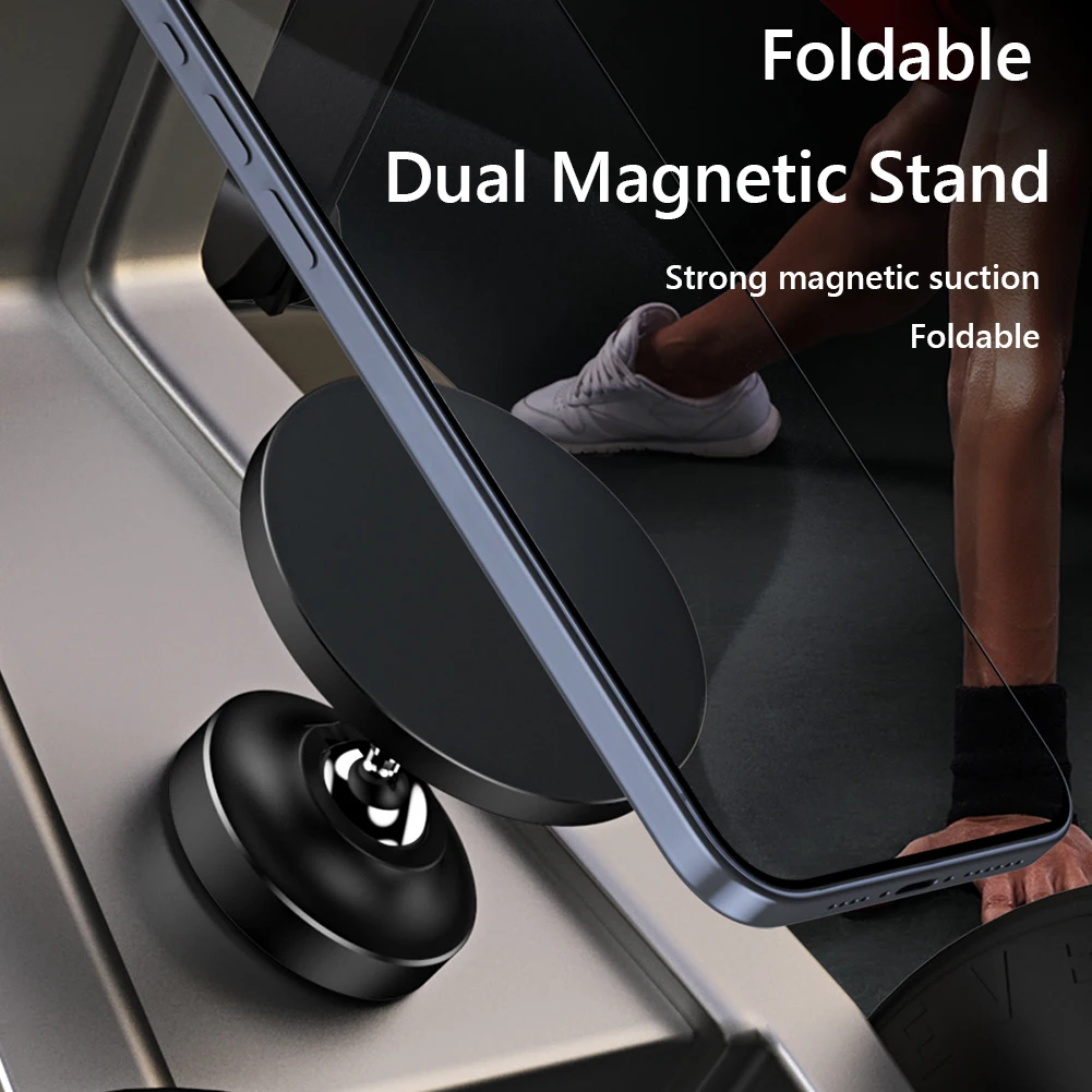 

Strong Magnet Gym Phone Mount & Holder Double Magnetic Gym Phone Stand for Magsafe iPhone 15/14/13/12 Series for Gym Car Kitchen