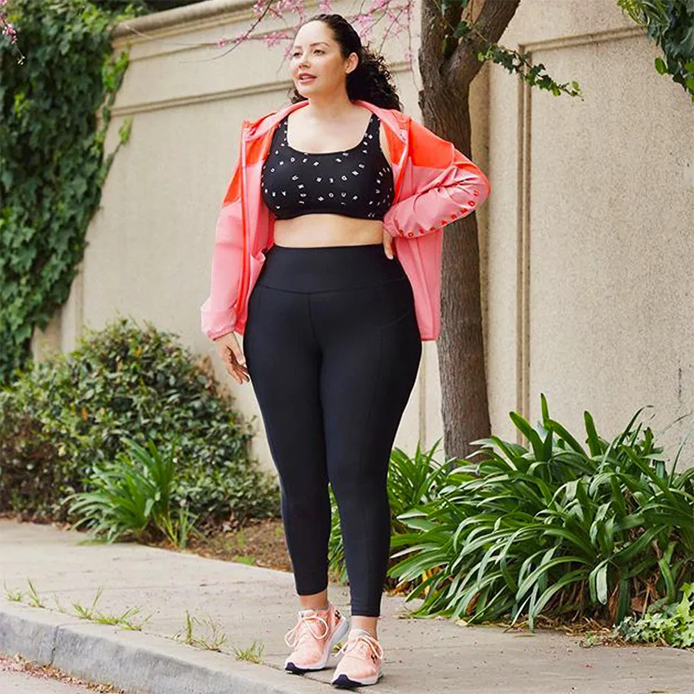 �Damen-Yoga-Leggings in Übergröße mit hoher Taille und Taschen | Bauchkontrollierende, hüftbetonte Workout-Strumpfhose in einfarbigen Farben für das Fitnessstudio – Detail 5