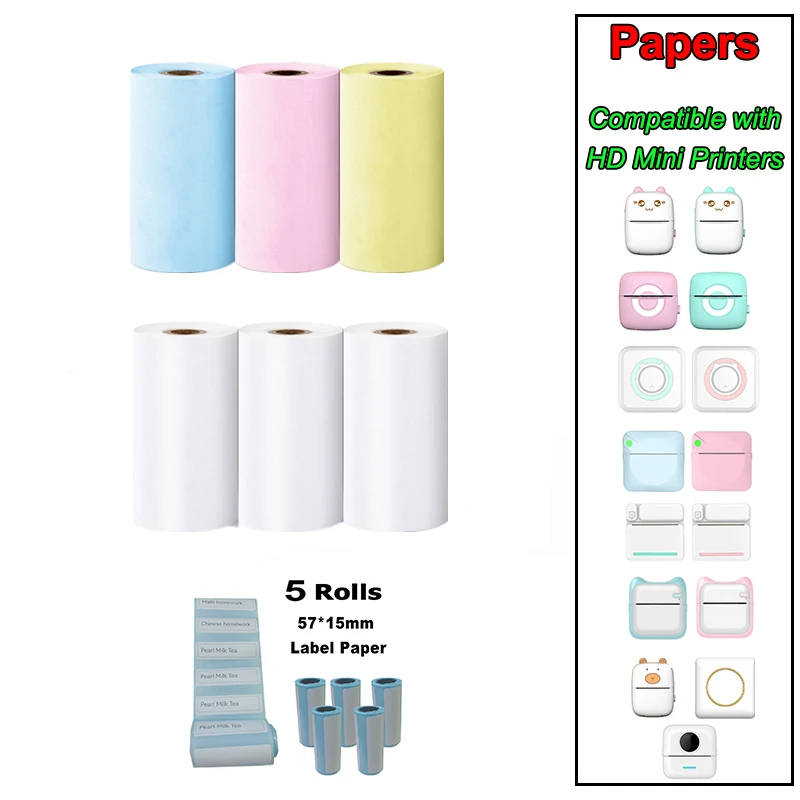 57*25MM Thermal Paper Label Sticker Adhesive Rolls Paper For Mini Printer Instant Print Kids Camera Printing Paper Replacement