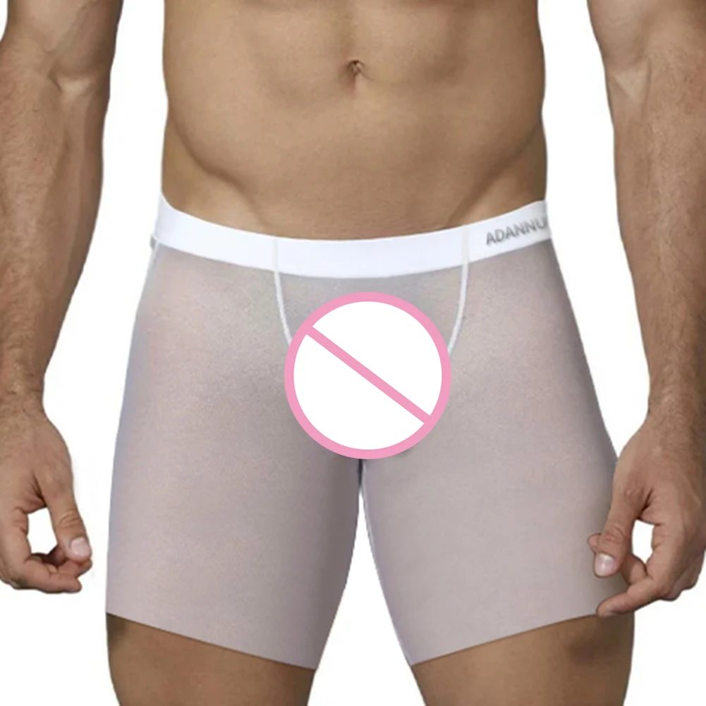 Men Trunks Sexy Mesh Translucent Underwear Low Waist Boxer Briefs Home Shorts U Convex Pouch Lingerie Underpants Panties