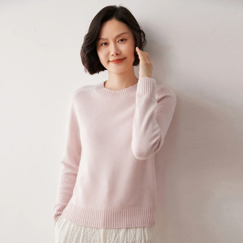 Classic Crew Neck Cashmere Sweater Women's Double-strand Thickened Skin-friendly Solid Cashmere Knitted Sweater Bottom Shirt