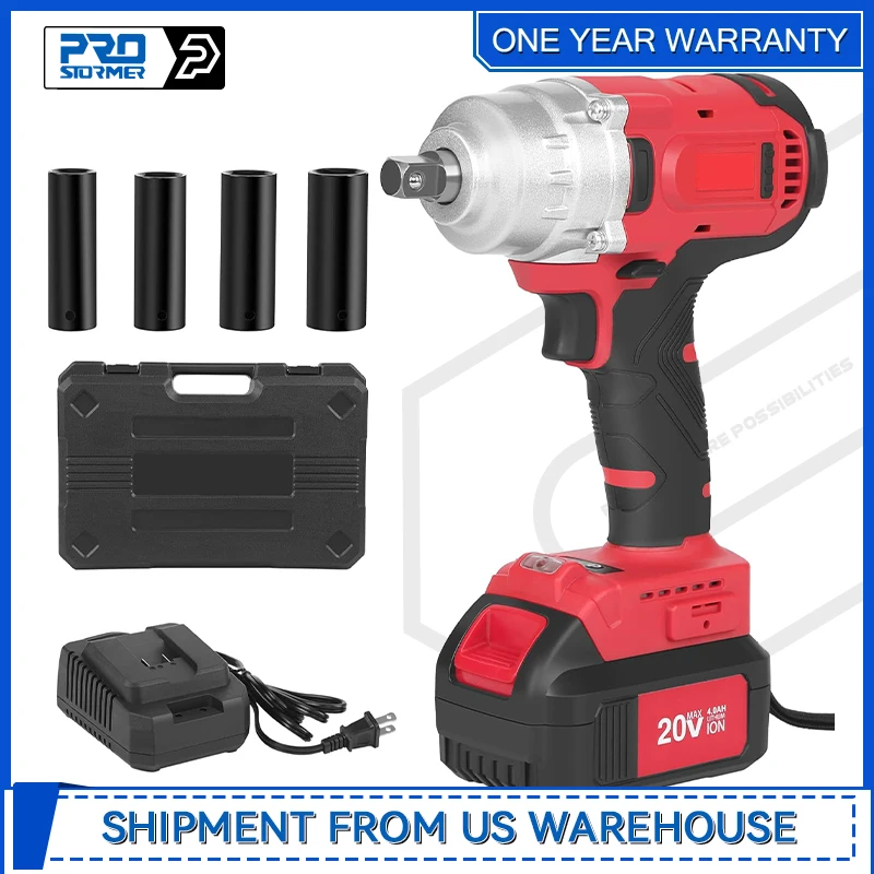 

4 Pcs Impact Wrench 20V Brushless Impact Wrench with 1/2inch Socket Set 370 Ft-lbs(500Nm) High Torque 4.0Ah Li-ion Battery