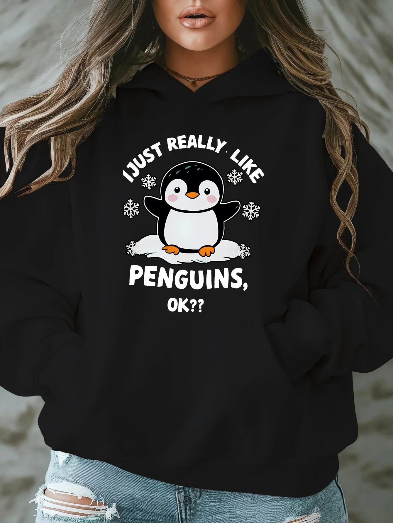 

Женская толстовка с капюшоном с принтом пингвина, толстовка с длинными рукавами, пуловер, топы, уличная одежда, повседневная осенняя одежда высокого качества