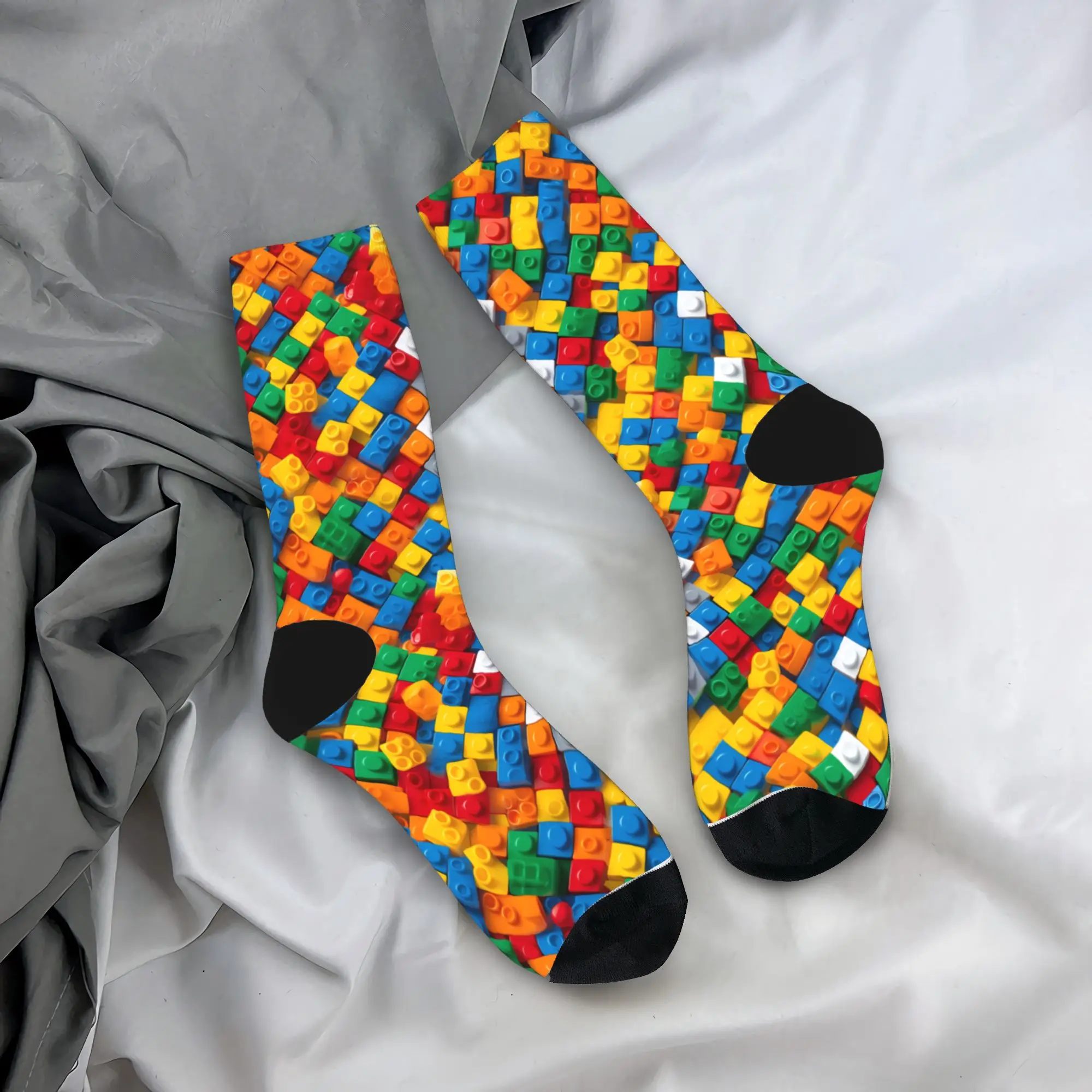 Men Socks Realistic Scattered Building Blocks Pattern Stockings Autumn Soft Breathable Socks Design Climbing Non Slip Socks