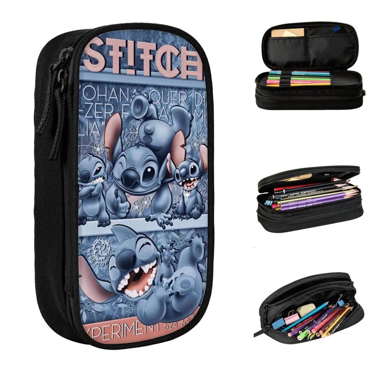 Cute Stitch Rolling Laugh Pencil Case Cartoon Pen Box Pencil Bags Student Large Storage School Supplies Zipper Pencilcases