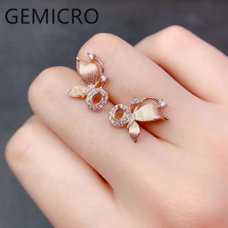 S925 Sterling Silver DIY Empty Holder Earrings Settings 3x4mm oval  Stone Fine Jewelry Zircon Star Moon Design for Woman