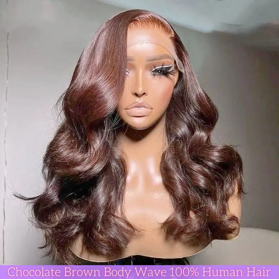 

Шоколадно-коричневый объемная волна 13x4 Прозрачный парик фронта шнурка Человеческие волосы 13x6 HD Парики фронтальной части шнурка Предварительно сорванные цветные парики для Woma