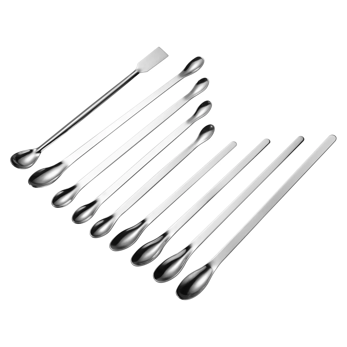 UKCOCO 9 in 1 Stainless Steel Sampling Spoons Laboratory Scoops Mixing Spatulas (Silver) mixing spoon