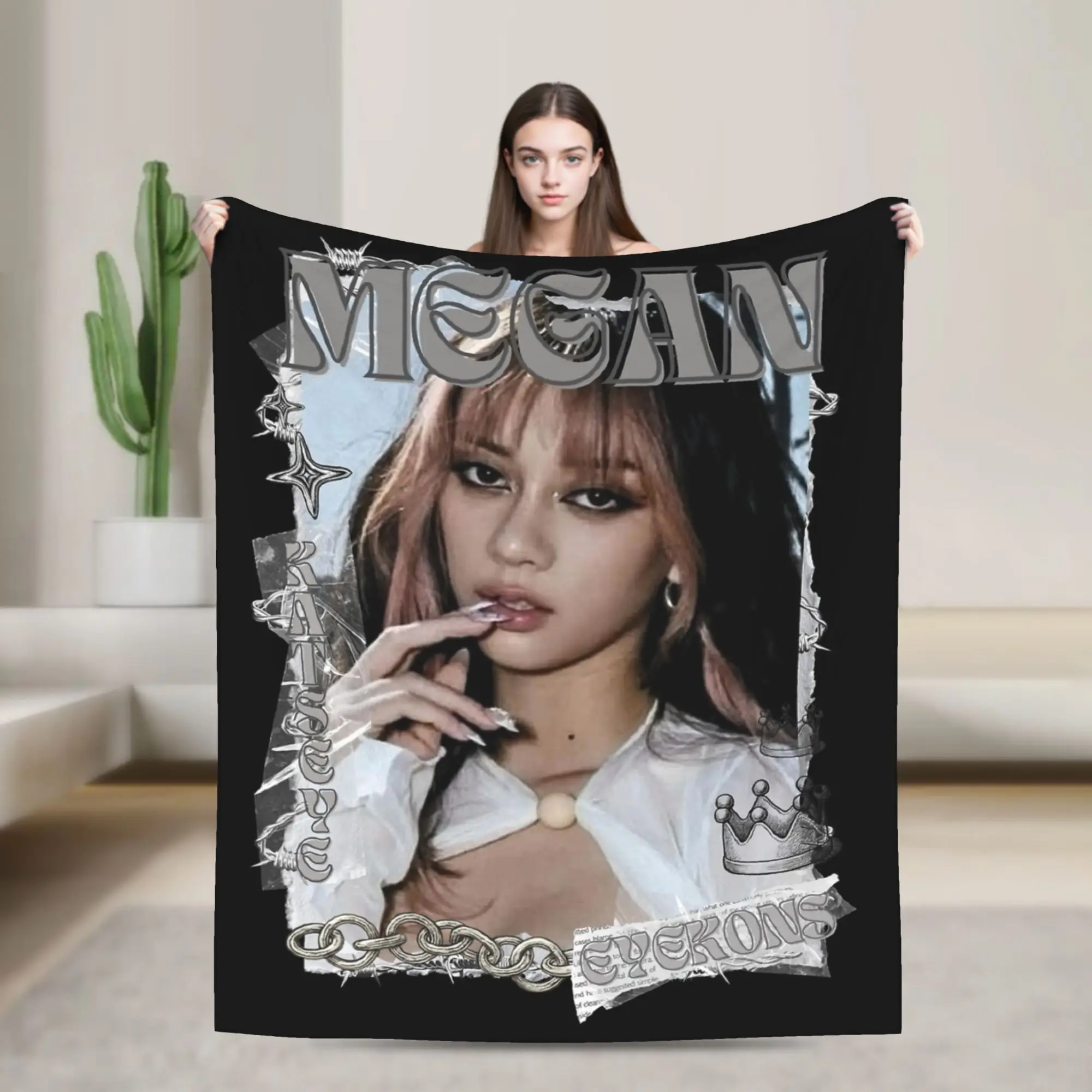 KATSEYE Megan Kpop Y2K Group Blankets Flannel Spring Autumn  Breathable Lightweight Throw Blanket for Bed Couch Plush Thin Quilt