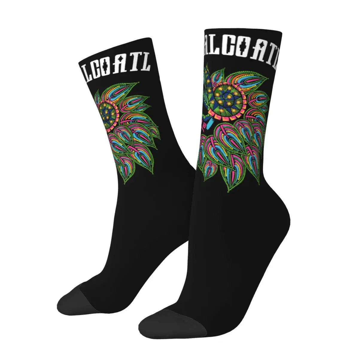 Funny Happy Sock for Men Aztec God Quetzalcoatl Cool Snake Dragon Vintage Pattern Printed Crew Sock