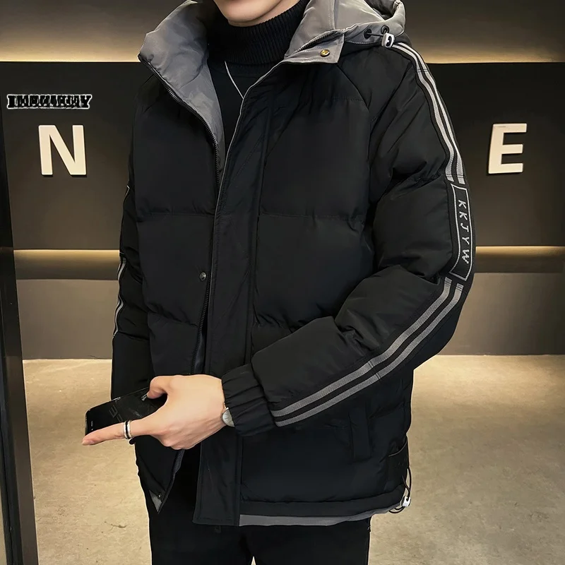 

Мужская зимняя утепленная хлопковая куртка с капюшоном, теплая молодежная повседневная модель с наполнителем из полиэфирного волокна, на молнии