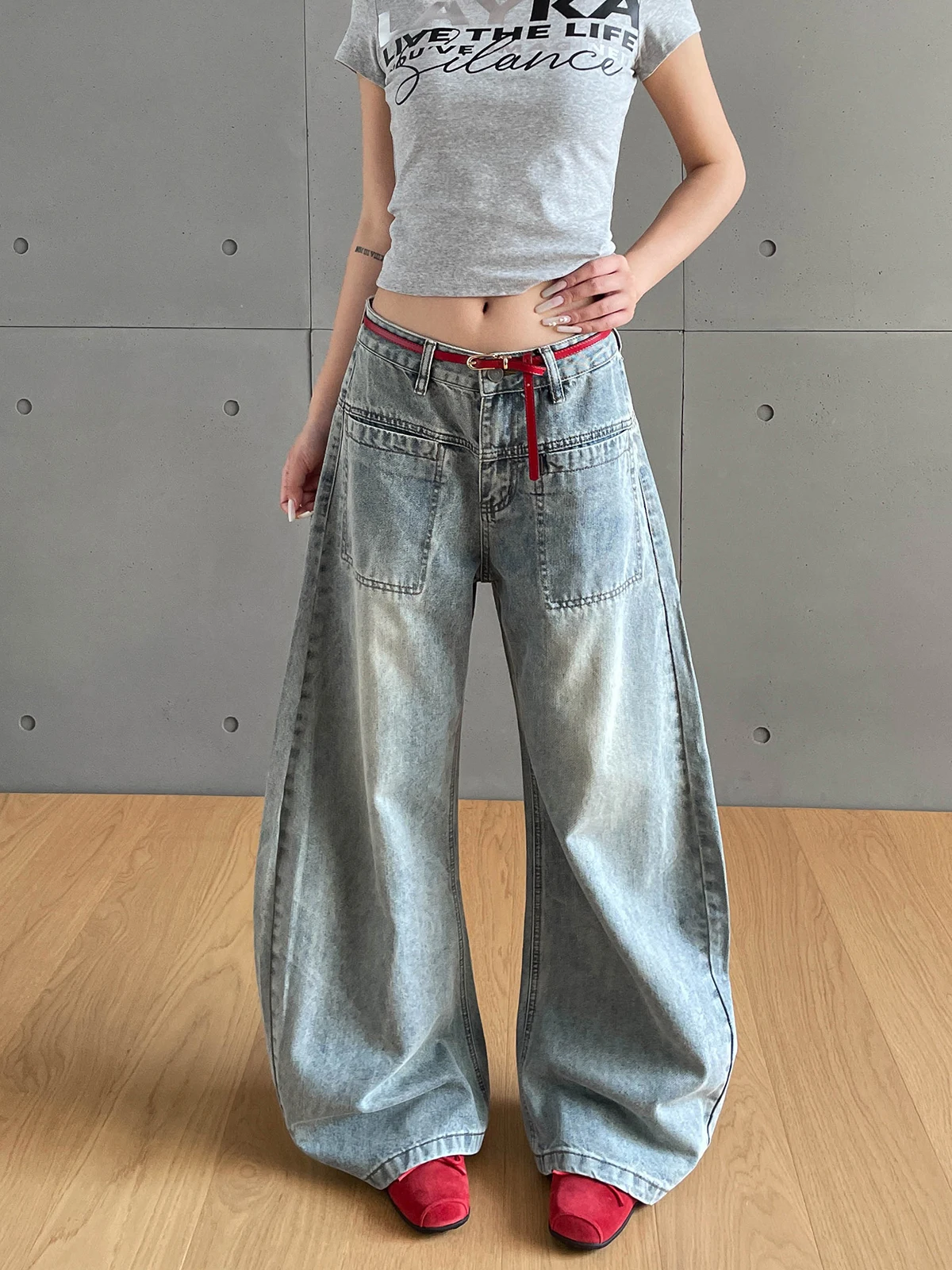 

American Retro Waed ket Jeans Casual Loose Couple's Bent Knife Pants Women's Sle Men's Sle Youth ular Long Pants